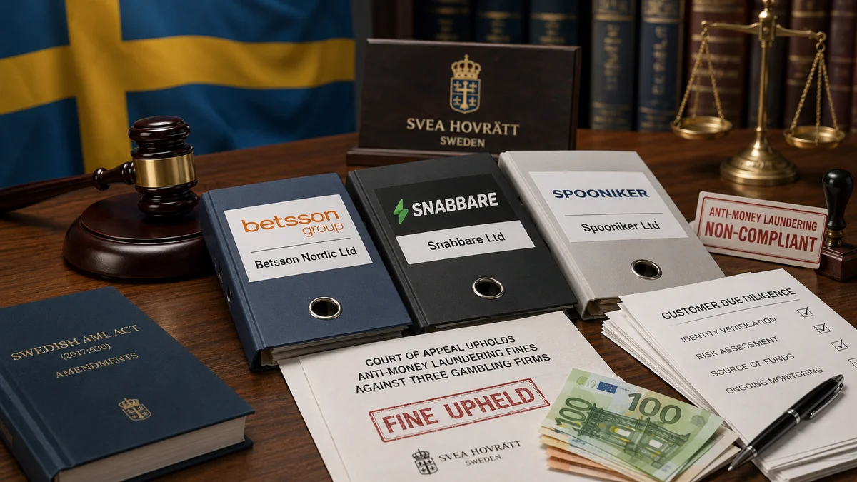 Case files for Betsson Nordic, Snabbare and Spooniker alongside Swedish anti-money laundering legislation